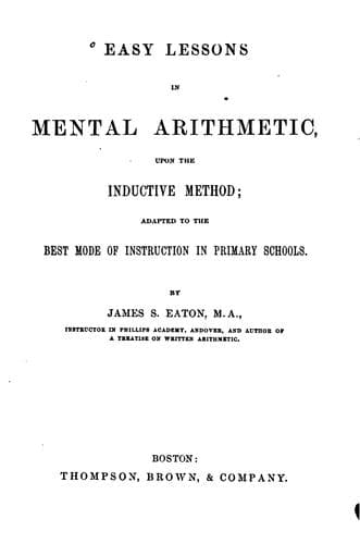 Tapa de Easy Lessons in Mental Arithmetic: Upon the Inductive Method, Adapted to the Best Mode of ...