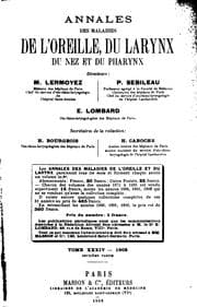 Tapa de Annales des maladies de l'oreille, du larynx, du nez et du pharynx