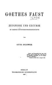 Tapa de Goethes Faust: Zeugnisse und Excurse zu seiner Entstehungsgeschichte