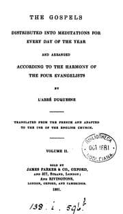 Tapa de The Gospels distributed into meditations for every day of the year, by l'abbé Duquesne
