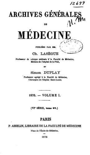 Tapa de Archives générales de médecine