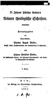 Tapa de D. Johann Philipp Gabler's kleinere theologische Schriften, herausg. von T.A. und J.G. Gabler