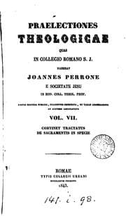 Tapa de Praelectiones theologicae quas in Collegio Romano S.J. haebat Joannes Perrone