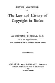 Tapa de Seven lectures on the law and history of copyright in books