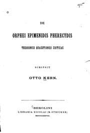Tapa de De Orphei Epimenidis Pherecydis theogoniis quaestiones critica