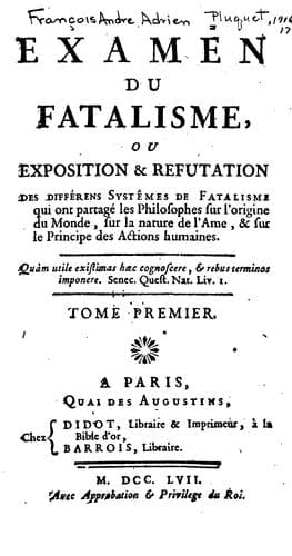 Tapa de Examen du fatalisme, ou Exposition & refutation des différens systêmes de fatalisme qui ont ...