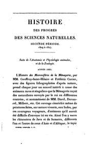 Tapa de Histoire des progrès des sciences naturelles depuis 1789 jusqu'à ce jour ..