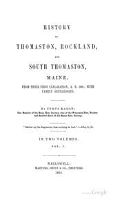 Tapa de History of Thomaston, Rockland, and South Thomaston, Maine, from Their First Exploration, 1605