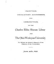 Tapa de Inception, Dedicatory Addresses, and Description, of the Charles Elihu Slocum Library for the ..