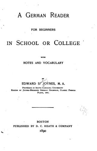 Tapa de A German Reader for Beginners in School Or College