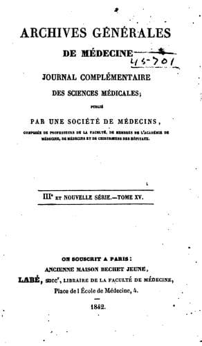 Tapa de Archives générales de médecine