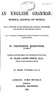 Tapa de An English Grammar: Methodical, Analytical, and Historical. With a Treatise on the Orthography ..