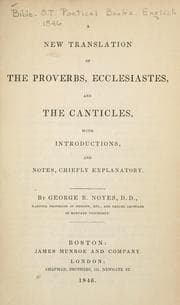 Tapa de A new translation of the Proverbs, Ecclesiastes, and the Canticles