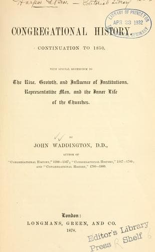 Tapa de Congregational history, continuation to 1850