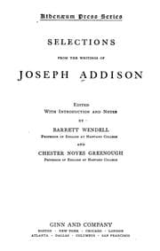 Tapa de Selections from the writings of Joseph Addison