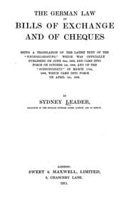 Tapa de The German law of bills of exchange and of cheques