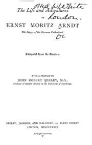 Tapa de The Life and Adventures of Ernst Moritz Arndt, the Singer of the German Fatherland
