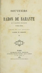 Tapa de Souvenirs du baron de Barante ... 1782-1866