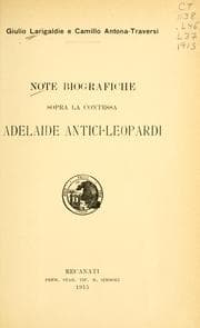 Tapa de Note biografiche sopra la contessa Adelaide Antici-Leopardi