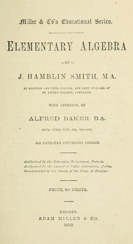 Tapa de Elementary Algebra / with appendix by Alfred Baker