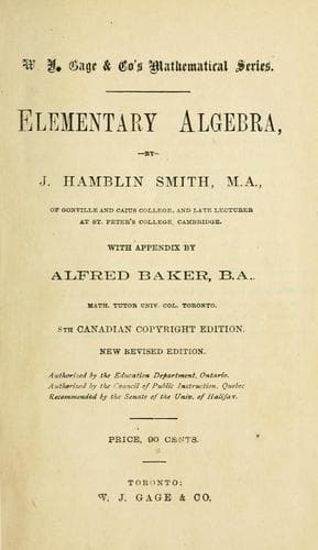 Tapa de Elementary Algebra / with appendix by Alfred Baker