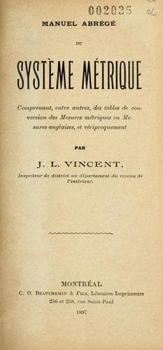Tapa de Manuel abrégé du système métrique
