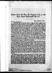 Tapa de Letter from the Hon. Dr. Tupper, C.B., to the Hon. James McDonald, M.P.P