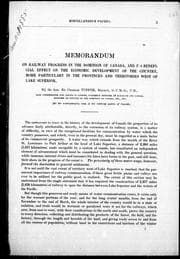 Tapa de Memorandum on railway progress in the Dominion of Canada and its beneficial effect on the economic development of the country, more particularly in the provinces and territories west of Lake Superior
