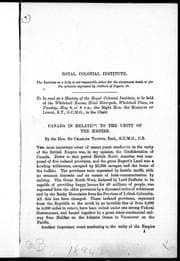 Tapa de Canada in relation to the unity of the Empire