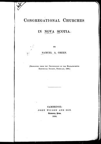 Tapa de Congregational churches in Nova Scotia
