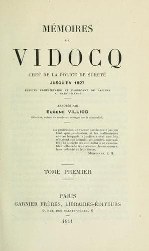 Tapa de Mémoires de Vidocq