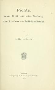 Tapa de Fichte, seine Ethik und seine Stellung zum Problem des Individualismus