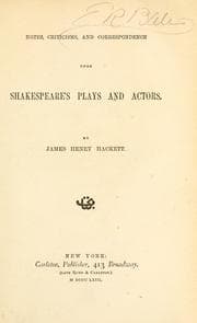 Tapa de Notes, criticisms, and correspondence upon Shakespeare's plays and actors