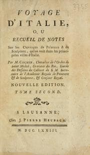 Tapa de Voyage d'Italie, ou, Recueil de notes sur les ouvrages de peinture & de sculpture, qu'on voit dans les principales villes d'Italie