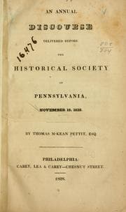 Tapa de An annual discourse delivered before the Historical society of Pennsylvania