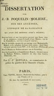 Tapa de Dissertation sur J.-B. Poquelin-Molière, sur ses anetres, l'epoque de sa naissance qui avait eté inconnue jusqu'a présent
