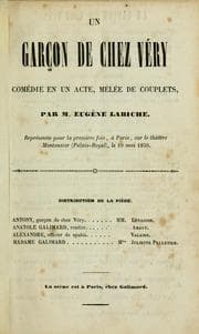Tapa de Un garçon de chez Véry, comédie en un acte, mêlée de couplets