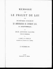 Tapa de Mémoire sur le projet de loi pour incorporer civilement les administrateurs de l'Université Laval à Montréal