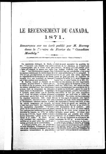 Tapa de Le recensement du Canada, 1871