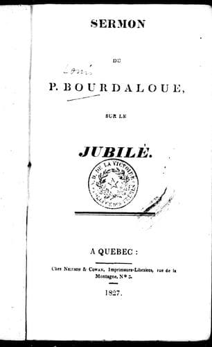 Tapa de Sermon du P. Bourdaloue sur le jubilé