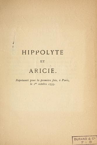 Tapa de Hippolyte et Aricie
