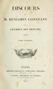 Tapa de Discours de M. Benjamin Constant à la Chambre des Députés