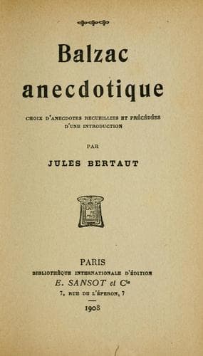 Tapa de Balzac anecdotique