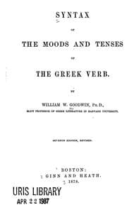 Tapa de Syntax of the moods and tenses of the Greek verb