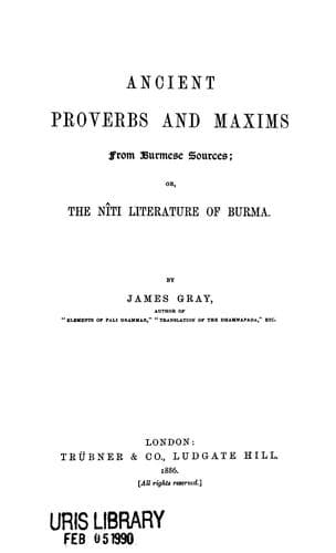 Tapa de Ancient proverbs and maxims from Burmese sources