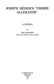 Tapa de Joseph Bédier's "Crimes allemands"