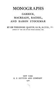 Tapa de Monographs: Garrick, Macready, Rachel, and Baron Stockmar