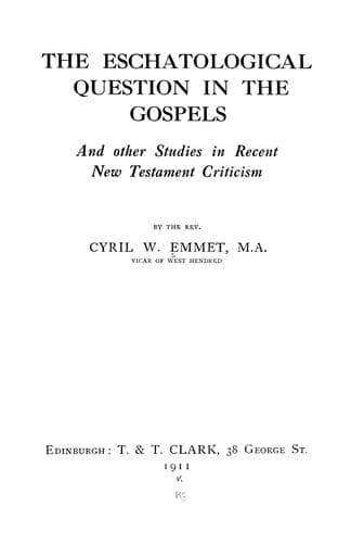 Tapa de The eschatological question in the Gospels