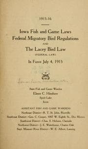 Tapa de Iowa fish and game laws, federal migratory bird regulations and the Lacey bird law (federal law) in force July 4, 1915