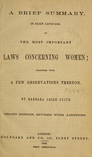 Tapa de A brief summary in plain language of the most important laws concerning women